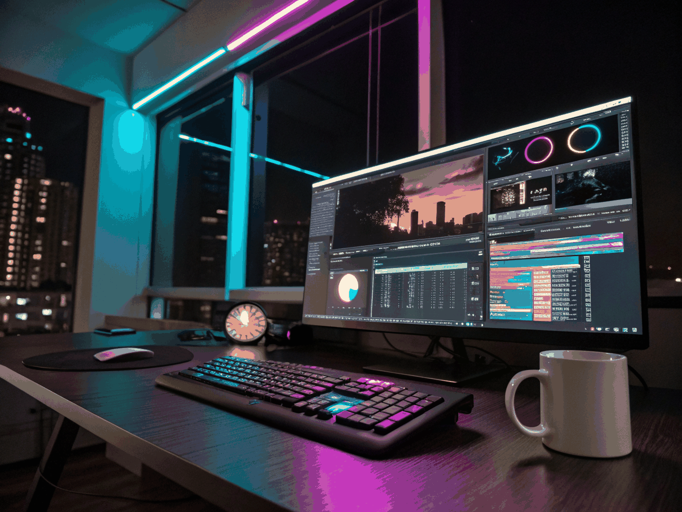 Calibrated monitor displaying landscape color grading