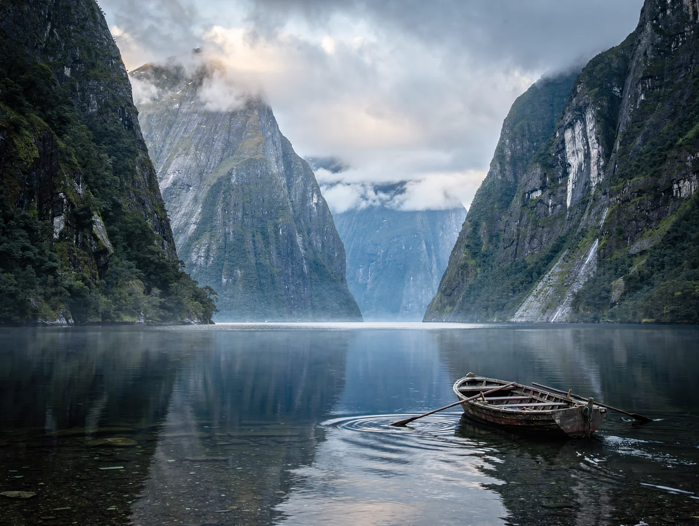 Mist over Milford Sound fiord walls